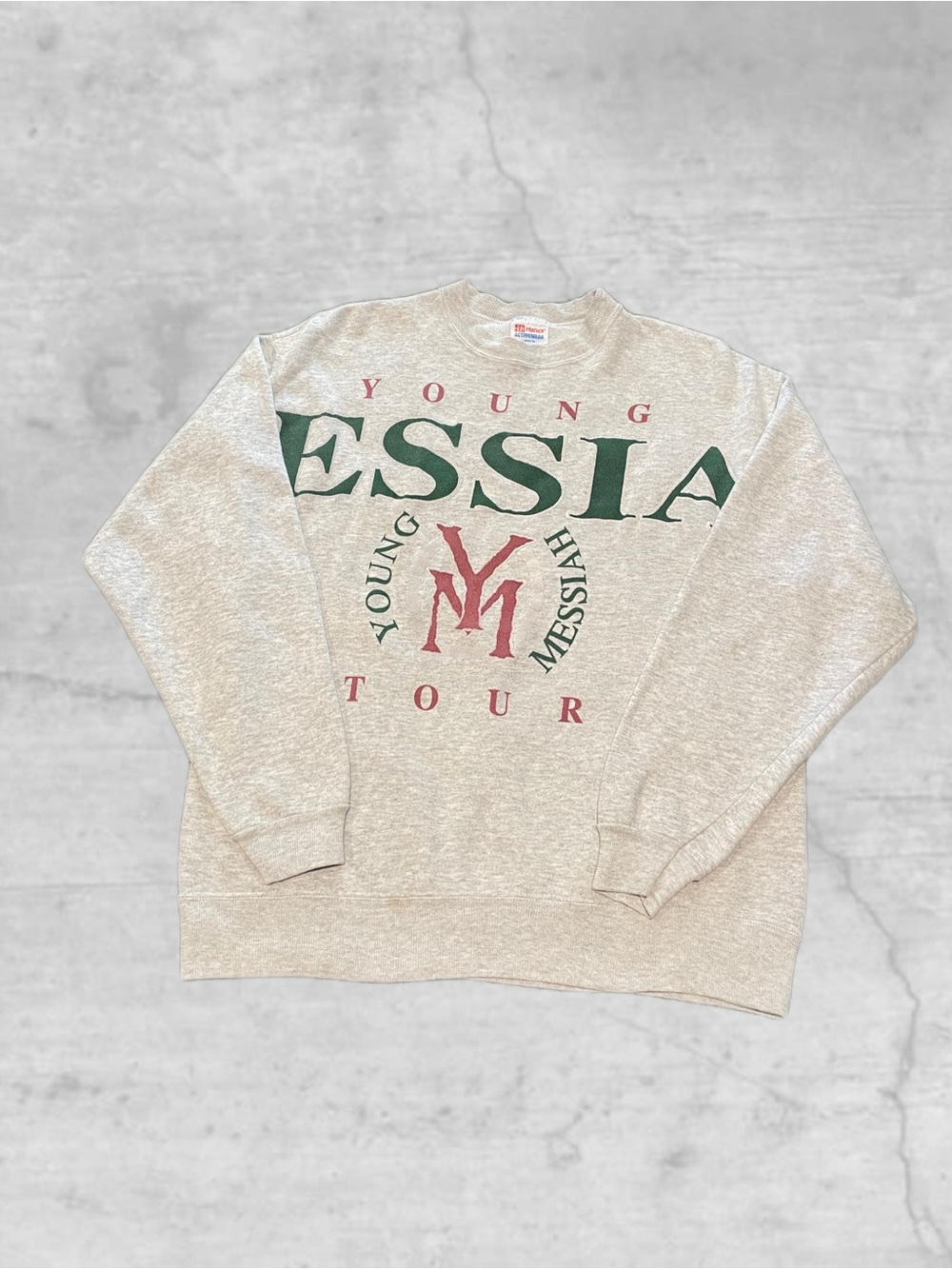 Vintage 90s Young Messiah Tour All Over Print Crewneck Sweatshirt, Gray, Size XL
